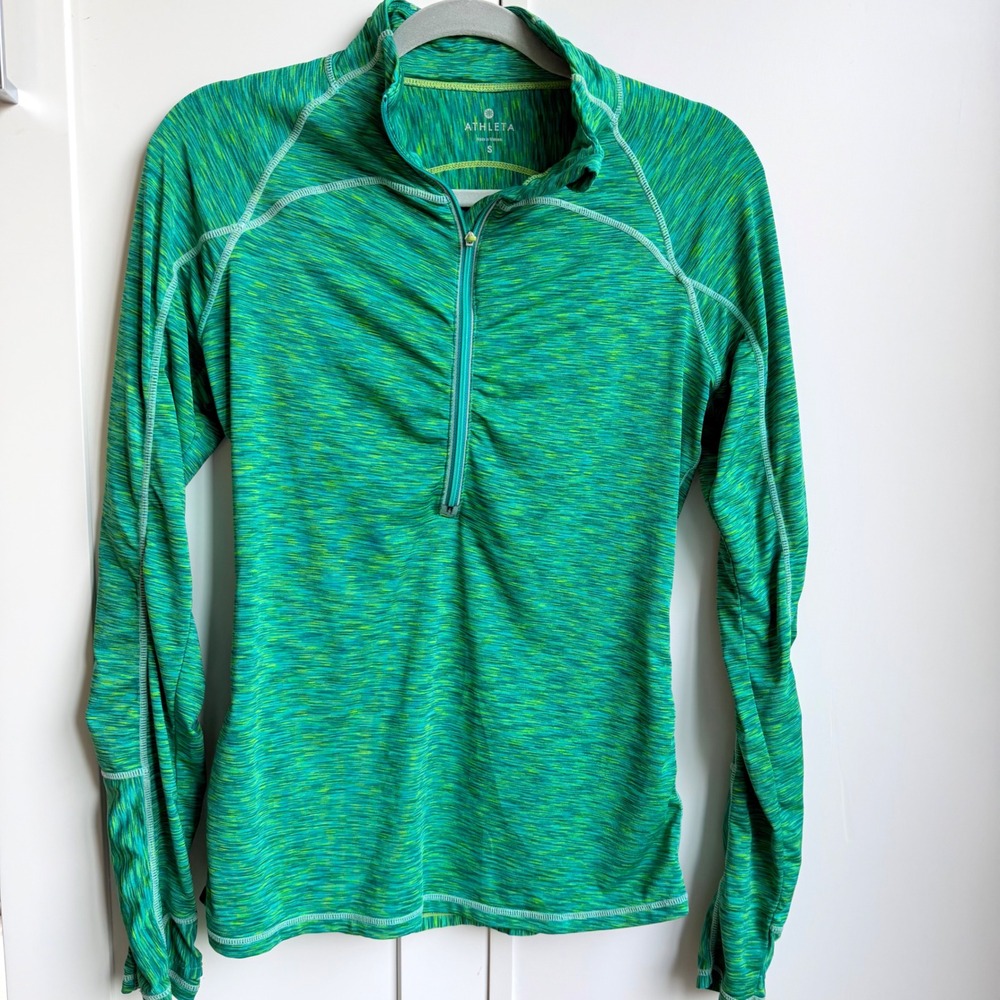 Athleta Quarter Zip‎ Pullover Size S Green Running Yoga Performance Activewear